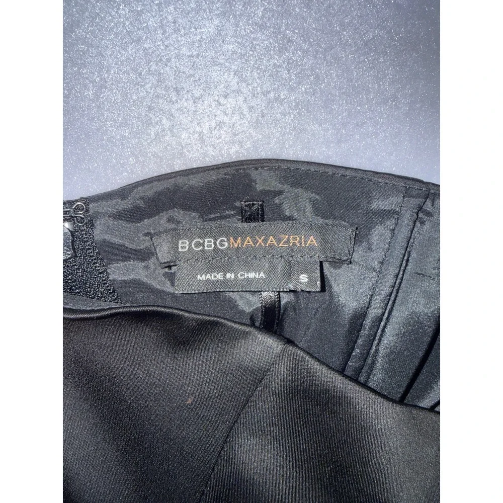 BCBGMAXAZRIA Black Satin Strapless Corset Top Draped Pleated Wrap Blouse Small - Picture 4 of 4